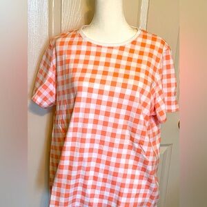 Large Short sleeve crew neck T  orange/white checked.